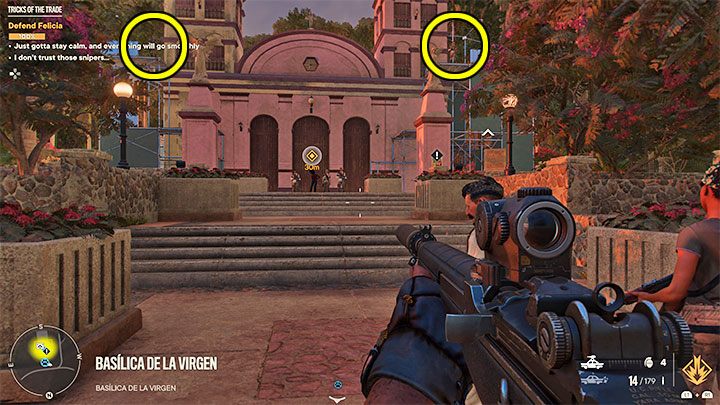 Just as you were warned, the snipers occupying the balconies are a serious threat - Far Cry 6: Tricks of the Trade - walkthrough - Orange stories - El Este - Far Cry 6 Guide