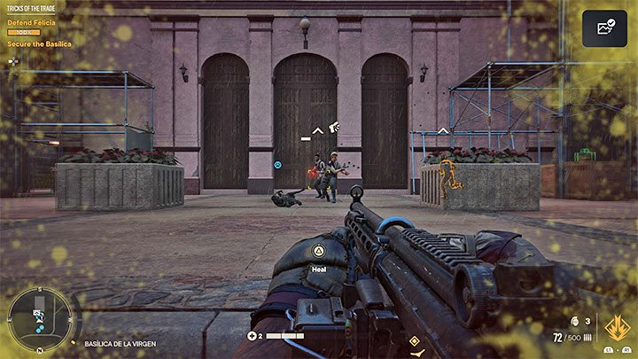 Regardless of how the gunfight starts, try not to use explosives or incendiary weapons - otherwise you could hurt Felicia (the woman you're exchanging for Diaz), whose death fails the mission - Far Cry 6: Tricks of the Trade - walkthrough - Orange stories - El Este - Far Cry 6 Guide