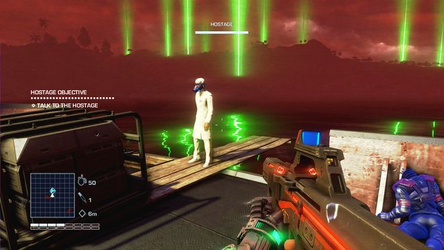 Before you start saving the scientist, look around for [X:530 - Everyone's on a boat - Side missions - Hostage rescues - Far Cry 3: Blood Dragon - Game Guide and Walkthrough