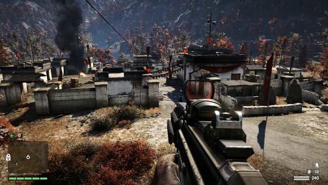 After eliminating the snipers, you can use the rope to get to the roof in the center of the outpost. - Sahi Jile Checkpoint - Outposts - Three alarms - Far Cry 4 - Game Guide and Walkthrough