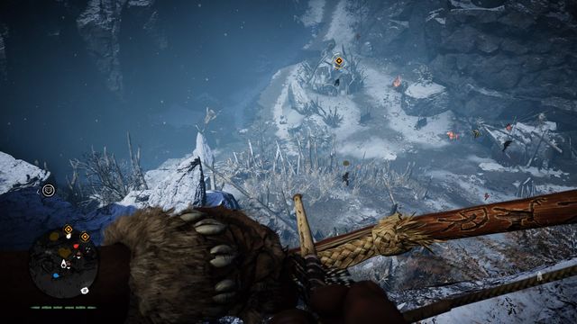 By remaining on the rocks above the camp you can easily eliminate large number of enemies before walking below. - Bone Dust (Dah) - Walkthrough - Far Cry Primal - Game Guide and Walkthrough