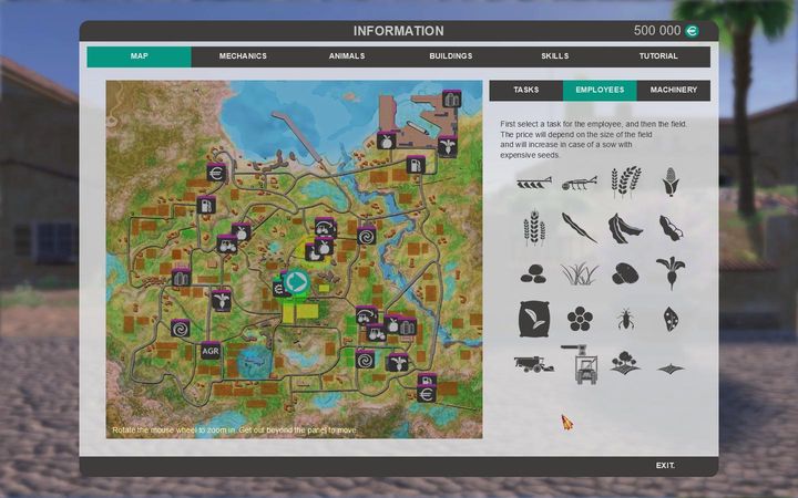 The vast majority of settings and basic actions related to the gameplay can be found in the map panel - Settings - The basics - Farm Expert 2017 Game Guide