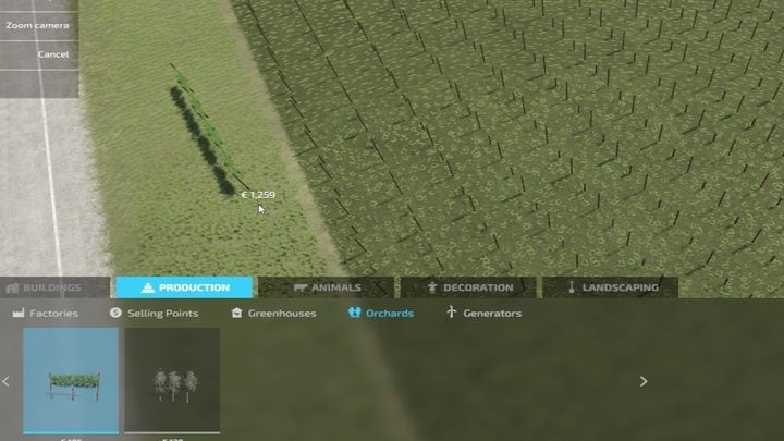 To set up an orchard, you must use the Build mode - Farming Simulator 22: Fruit-growing - Farming Simulator 22: Orchards & greenhouses - Farming Simulator 22 Guide
