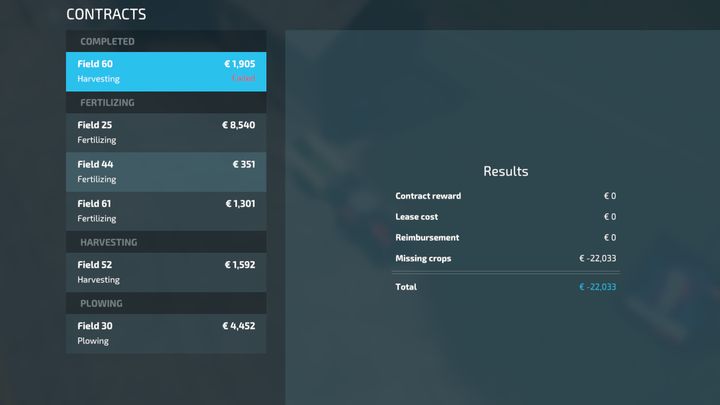 If you change your mind about a task, you can abandon it - Farming Simulator 22: Contracts and orders - Farming Simulator 22: Basics - Farming Simulator 22 Guide