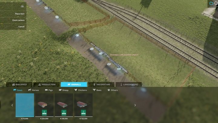 The buildings can only be placed on your own land, they can't collide with the fields or other objects and must be placed on flat land or small slopes - the additional costs of levelling the ground will be added to your purchase - Farming simulator 22: Pastures, farm houses - how to build? - Farming Simulator 22: Livestock farms - Farming Simulator 22 Guide