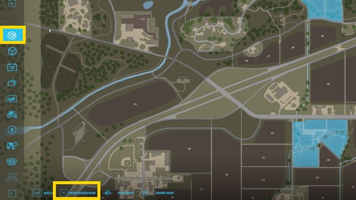 To buy or sell a plot, open the map from the menu (the first tab from the top) and switch the view mode (default X / L1 on the pad) visible in the bottom panel on the screen - Farming simulator 22: How to buy fields and plots? - Farming Simulator 22: FAQ - Farming Simulator 22 Guide