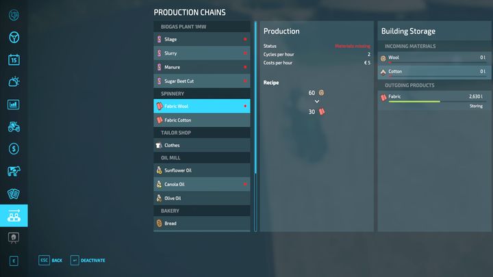 When you acquire the first production buildings, the recipes, and goods, the factory monitoring panel will become available in the game menu - Farming Simulator 22: Production chains - Farming Simulator 22 Guide