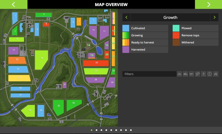 The lots current development state and fertilizing status can be checked in different tabs in the area map. - Fertilizers - Information on crops - Farming Simulator 17 Game Guide