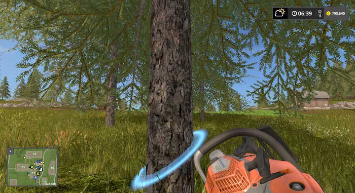 Always try to cut at an angle - otherwise the tree may be cut, but wont fall down - Bales and Logs - Forestry basics - Farming Simulator 17 Game Guide