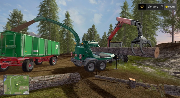 JENZ HEM 583 Z - probably the best machine, quick and reliable (and has a crane), will make woodchips out of any tree - Woodchips - Forestry basics - Farming Simulator 17 Game Guide