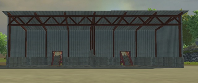 Storage buildings for sugar beets and potatoes. You can collect them from under a conveyor belt on the other side. - Locations and buildings | The basics - The basics - Farming Simulator 2013 Game Guide