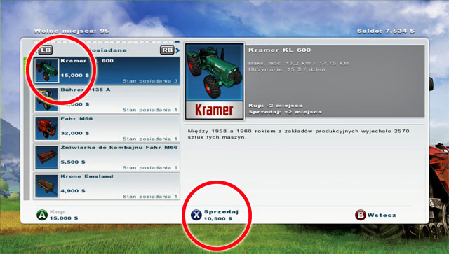 Start off by selling one of the green tractors - Selling your first machine and a new purchase: the sprayer | The basics - The basics - Farming Simulator 2013 Game Guide