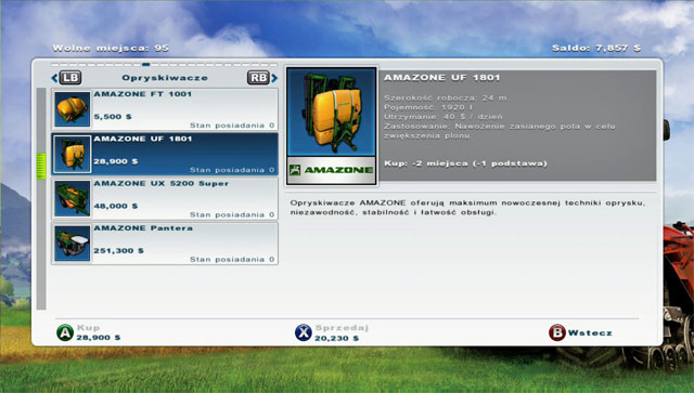 Buy the sprayer to double your crops. - Selling your first machine and a new purchase: the sprayer | The basics - The basics - Farming Simulator 2013 Game Guide