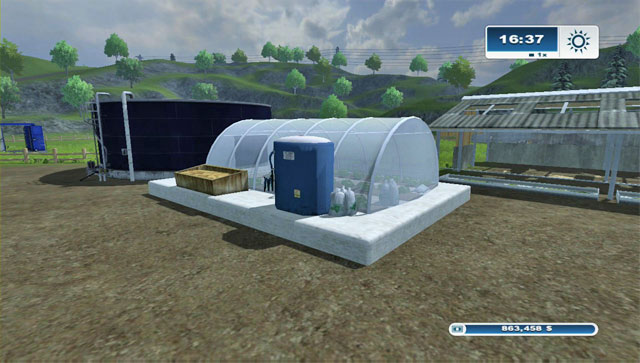 The greenhouse requires a water tank for 8 000 $ which is a considerable cost - Buildings | Constructing additional buildings - Constructing additional buildings - Farming Simulator 2013 Game Guide