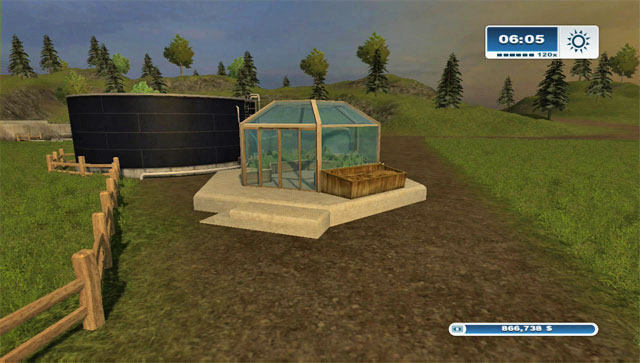 The greenhouse requires a water tank for 8 000 $ which is a considerable cost - Buildings | Constructing additional buildings - Constructing additional buildings - Farming Simulator 2013 Game Guide