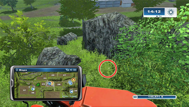 Climb the hill north-east of where the sheep pasture is - Area A: horseshoes #1-#13 | Horseshoes - Horseshoes - Farming Simulator 2013 Game Guide