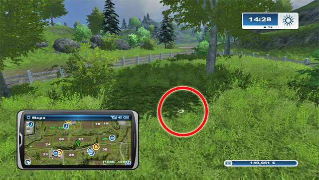 South of field 27, you will her in a very characteristic place because of the fence - the horseshoe is in the grass - Area B: horseshoes #14-#24 | Horseshoes - Horseshoes - Farming Simulator 2013 Game Guide