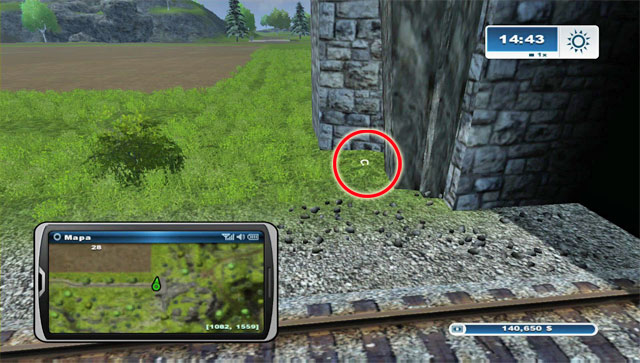 The horseshoe lies by the entrance to the train tunnel, east of the Mill - Area B: horseshoes #14-#24 | Horseshoes - Horseshoes - Farming Simulator 2013 Game Guide