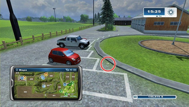 The horseshoe lies on the parking right beside the golf course - Area C: horseshoes #25-#36 | Horseshoes - Horseshoes - Farming Simulator 2013 Game Guide
