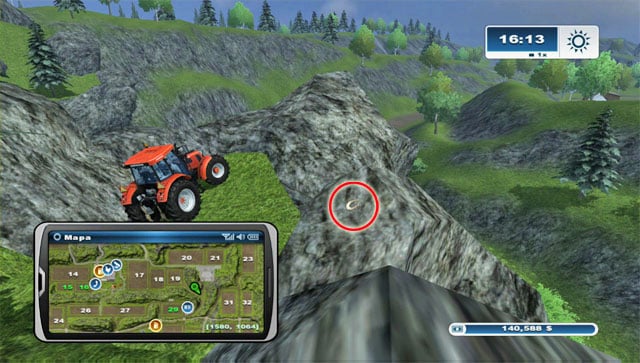 The horseshoe can be found high in the rocks south-east of field 19 - Area D: horseshoes #37-#44 | Horseshoes - Horseshoes - Farming Simulator 2013 Game Guide
