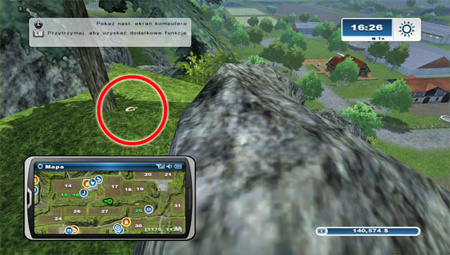 On the boulders behind field 27 and 17 you will find the horseshoe below a tree - Area E: horseshoes #45-#61 | Horseshoes - Horseshoes - Farming Simulator 2013 Game Guide