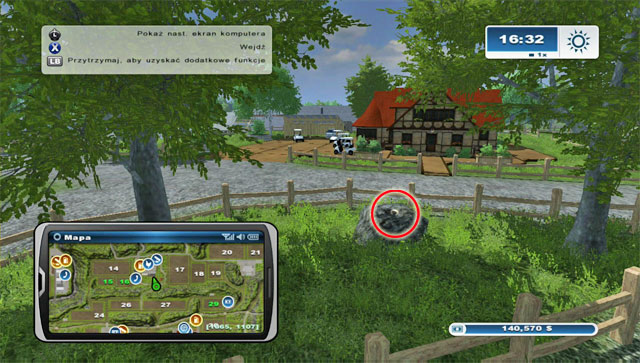 The horseshoe lies on a boulder nearby the entrance to the house - Area E: horseshoes #45-#61 | Horseshoes - Horseshoes - Farming Simulator 2013 Game Guide