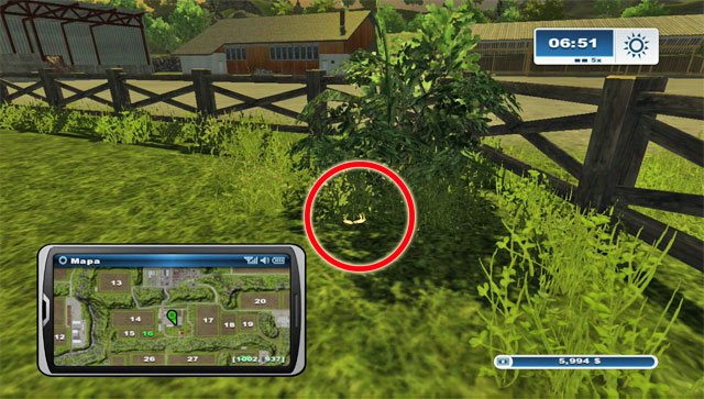 The horseshoe lies below a bush on the chicken pen - Area E: horseshoes #45-#61 | Horseshoes - Horseshoes - Farming Simulator 2013 Game Guide