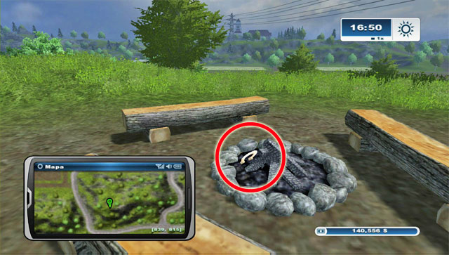 North of field 14 theres a hill and on it a bonfire and wooden benches - Area E: horseshoes #45-#61 | Horseshoes - Horseshoes - Farming Simulator 2013 Game Guide