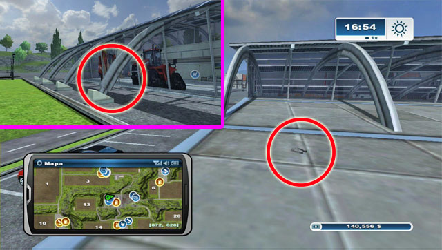Drive to the shop and jump along the arches onto the roof - Area E: horseshoes #45-#61 | Horseshoes - Horseshoes - Farming Simulator 2013 Game Guide
