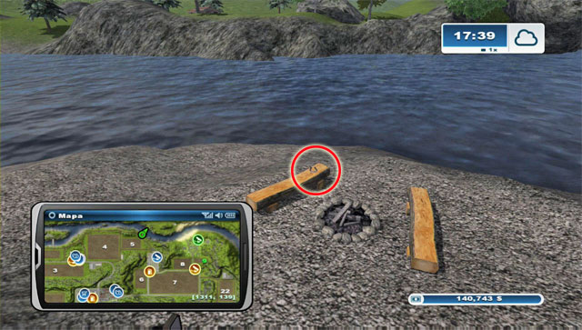 The horseshoe lies by a bonfire north-east of field 5 - Area G: horseshoes #74-#89 | Horseshoes - Horseshoes - Farming Simulator 2013 Game Guide