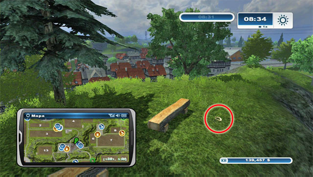 North of the town, on a hill, by the wooden benches you will find another horseshoe - Area G: horseshoes #74-#89 | Horseshoes - Horseshoes - Farming Simulator 2013 Game Guide