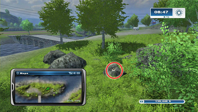 Drive below the bridge to reach the island from the north - Area H: horseshoes #90-#100 | Horseshoes - Horseshoes - Farming Simulator 2013 Game Guide