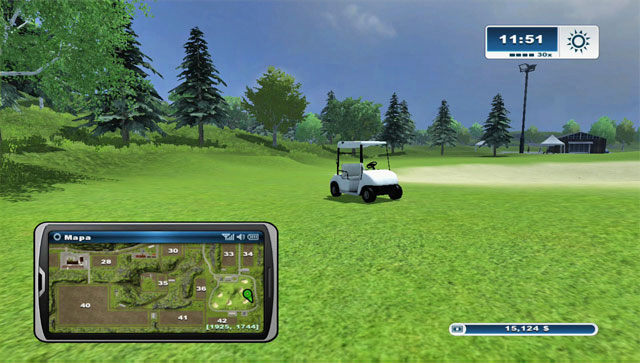 Once of the carts can be found in the middle of the golf course - Golf carts | Horseshoes - Horseshoes - Farming Simulator 2013 Game Guide
