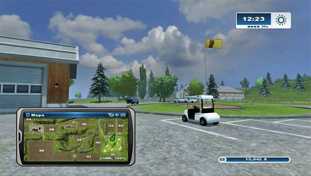 The second cart is nearby the first one, on a parking by the golf course - Golf carts | Horseshoes - Horseshoes - Farming Simulator 2013 Game Guide