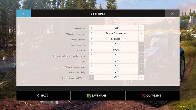 Settings that can be changed during gameplay. - Settings - Basics - Farming Simulator 15 Game Guide