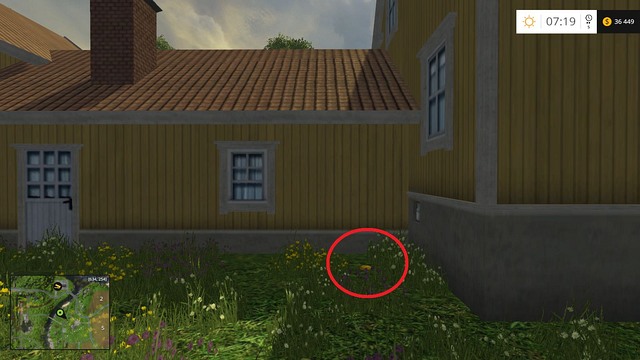 Just next to the river, in the corner of the yellow house - Section A - coins 1 - 12 - Gold Coins - Farming Simulator 15 Game Guide