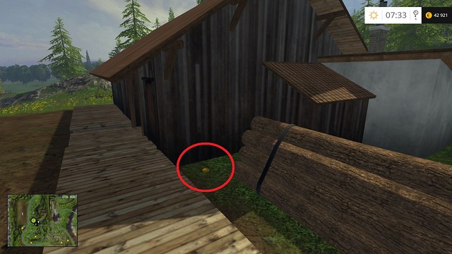 Near a wooden hut and some logs - Section A - coins 1 - 12 - Gold Coins - Farming Simulator 15 Game Guide