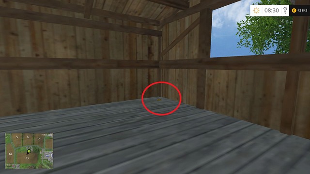 In the corner of a wooden house, on the first floor - Section D - coins 45 - 54 - Gold Coins - Farming Simulator 15 Game Guide