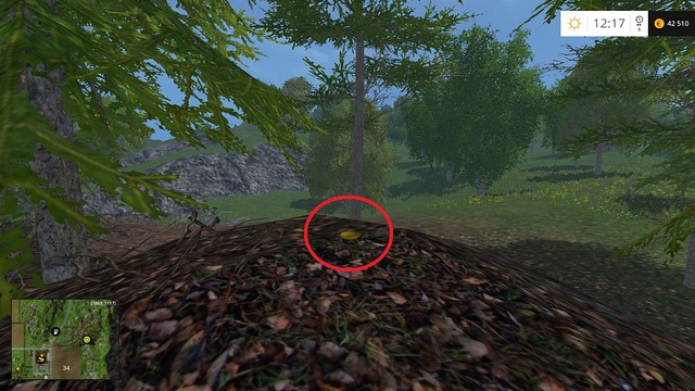 In the same forest, on a small hill - Section F - coins 70 - 89 - Gold Coins - Farming Simulator 15 Game Guide