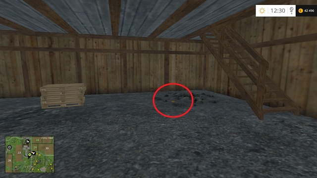 Inside the wooden building where the plough is at the beginning, near the stairs - Section F - coins 70 - 89 - Gold Coins - Farming Simulator 15 Game Guide