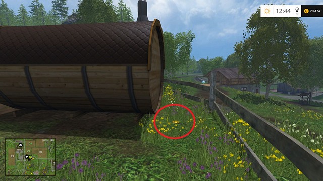 Behind a wooden barrel, near the fence - Section F - coins 70 - 89 - Gold Coins - Farming Simulator 15 Game Guide
