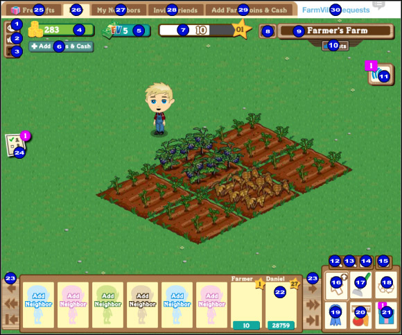 1) Toggle graphics quality - affects gameplay speed - Game screen - Basics - FarmVille - Game Guide and Walkthrough