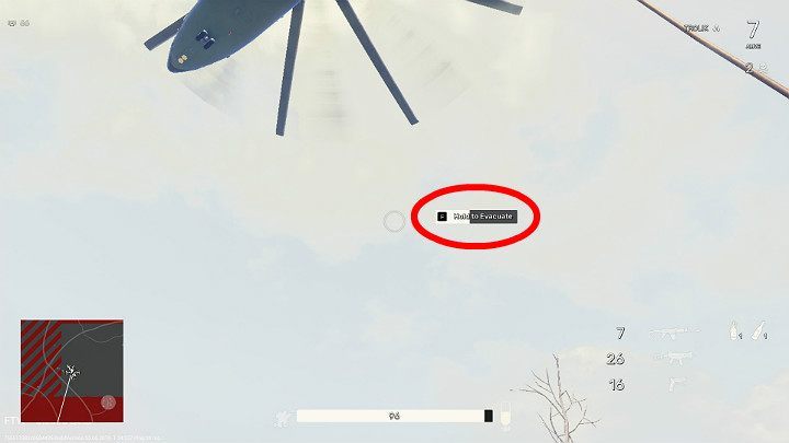 To evacuate you have to approach the rope and hold the right key (the default key in the PC version is F) - Evacuation in Fear the Wolves - Course of the match - Fear the Wolves Game Guide