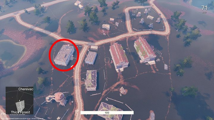 When you land in the Thick Forest area, your main goal is the building marked in the picture above - Best landing spots in Fear the Wolves - Basics - Fear the Wolves Game Guide