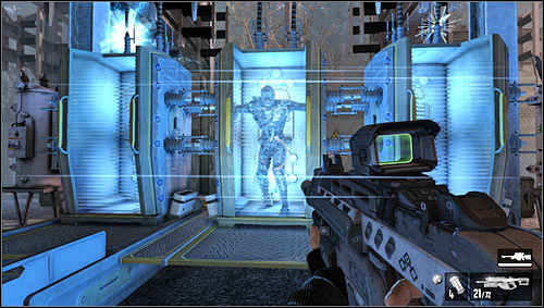 When you pass the lifted gate you will fight the electric soldier covered with the energy shield [1] - Level 04: Suburbs - Walkthrough - F.3.A.R. - Game Guide and Walkthrough