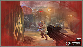 Enter the container terminal [1] and fight the electric soldier [2] who will teleport himself on and on - Level 05: Tower - Walkthrough - F.3.A.R. - Game Guide and Walkthrough