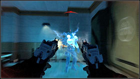 In the room equipped with electronic devices [1] you will meet some soldiers and beasts - Level 07: Port - Walkthrough - F.3.A.R. - Game Guide and Walkthrough