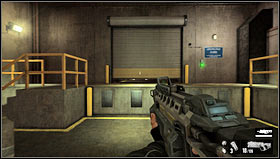 Leave the room after the fight [1] and get to the lowered gate [2] - Level 07: Port - Walkthrough - F.3.A.R. - Game Guide and Walkthrough