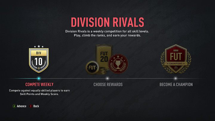 Division Rivals league lasts 7 days and during this time Players can play matches online with opponents of similar abilities - FIFA 20: FUT 20, FIFA 20 Ultimate Team Game Modes - FIFA 20: FIFA 20 Ultimate Team - FIFA 20 Guide