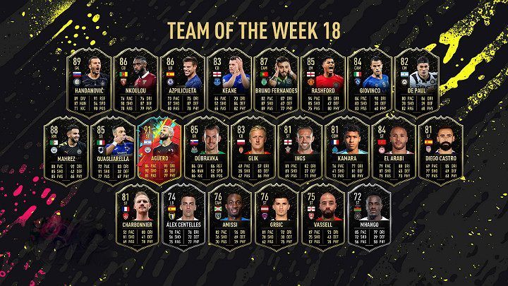 In TOTW 18, we can also see other famous names such as Marcus Rashford, Sergio Agüero (second nomination), or Samir Handanovic - FUT 20: Team of the Week 18 (TOTW) - FIFA 20 Ultimate Team - FUT 20: Team of the Week - FIFA 20 Guide